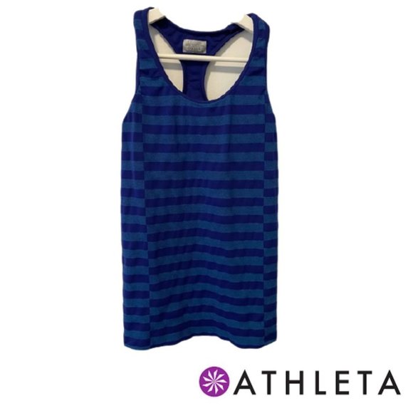𝅺Athleta Blue Striped Workout Top - Picture 1 of 10